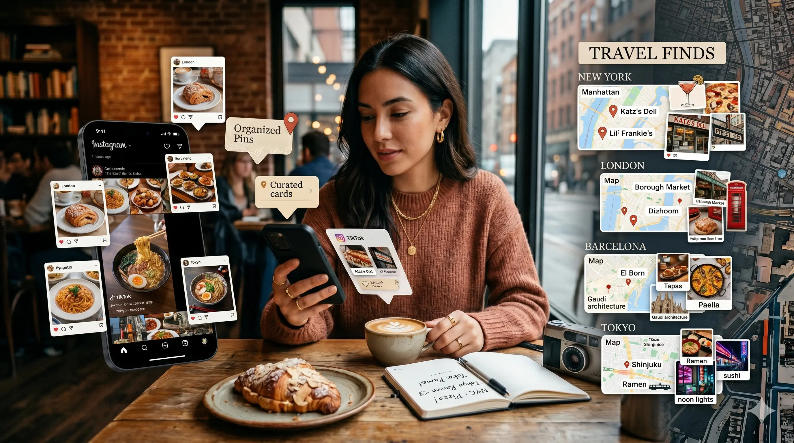 Creator recommendations from TikTok and Instagram organized into saveable travel maps