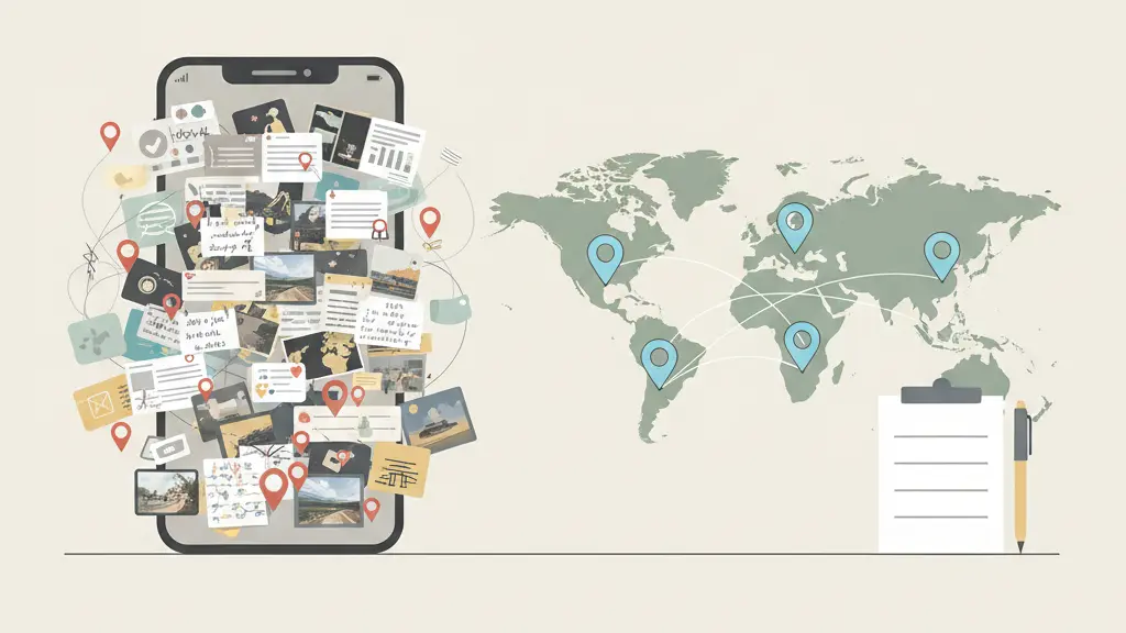 Organized travel ideas from various social media platforms on a map