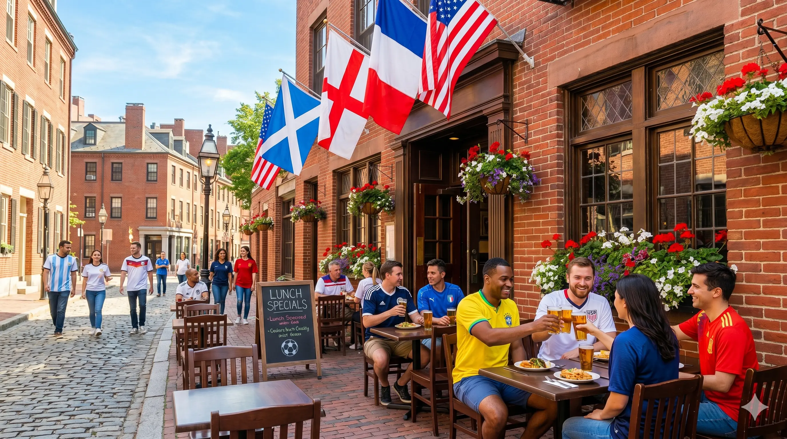 Fans watching the World Cup in a Boston pub with a pint in hand