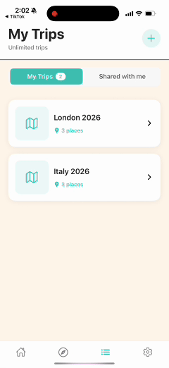 Sharing trip with friends by generating share link, inviting collaborators to add places and notes to shared trip plan